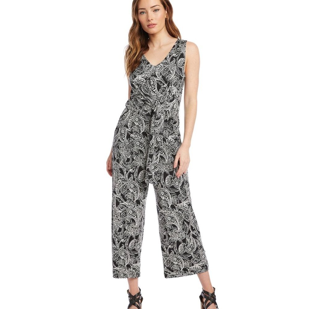 Karen Kane Sleeveless Tie-Front Knit Jumpsuit Wide Leg Crop  XL